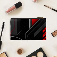 Gamer Tech Black Mesh Red Modern Shape Texture Geometric Pattern Cosmetic Bag (XS) from ArtsNow.com Back