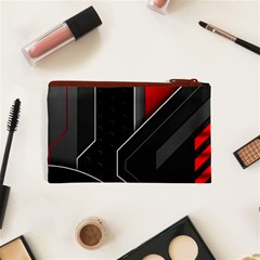 Gamer Tech Black Mesh Red Modern Shape Texture Geometric Pattern Cosmetic Bag (XS) from ArtsNow.com Back