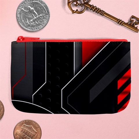 Gamer Tech Black Mesh Red Modern Shape Texture Geometric Pattern Large Coin Purse from ArtsNow.com Front