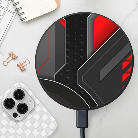 Gamer Tech Black Mesh Red Modern Shape Texture Geometric Pattern Wireless Fast Charger(Black) from ArtsNow.com Front