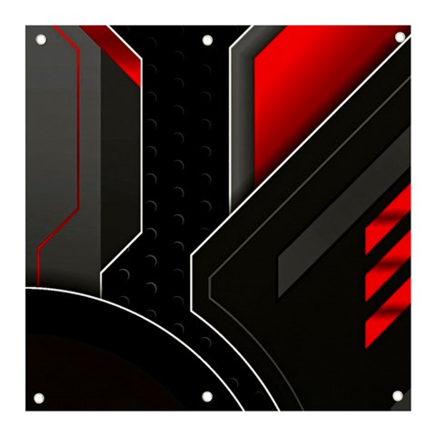 Gamer Tech Black Mesh Red Modern Shape Texture Geometric Pattern Banner and Sign 3  x 3  from ArtsNow.com Front