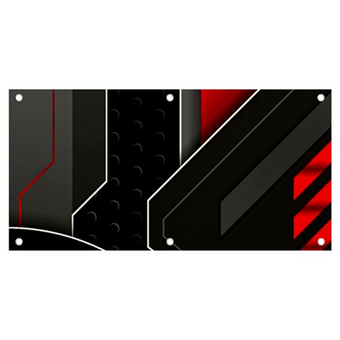 Gamer Tech Black Mesh Red Modern Shape Texture Geometric Pattern Banner and Sign 4  x 2  from ArtsNow.com Front