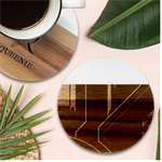Gamer Tech Black Mesh Red Modern Shape Texture Geometric Pattern Marble Wood Coaster (Round)