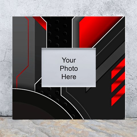 Gamer Tech Black Mesh Red Modern Shape Texture Geometric Pattern White Wall Photo Frame 5  x 7  from ArtsNow.com Front