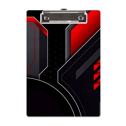Gamer Tech Black Mesh Red Modern Shape Texture Geometric Pattern A5 Acrylic Clipboard from ArtsNow.com Front
