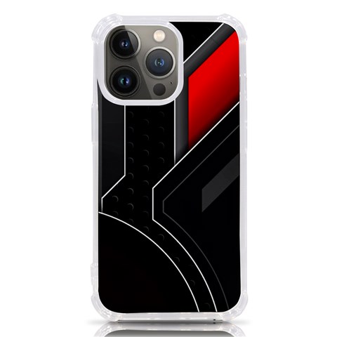 Gamer Tech Black Mesh Red Modern Shape Texture Geometric Pattern iPhone 13 Pro TPU UV Print Case from ArtsNow.com Front