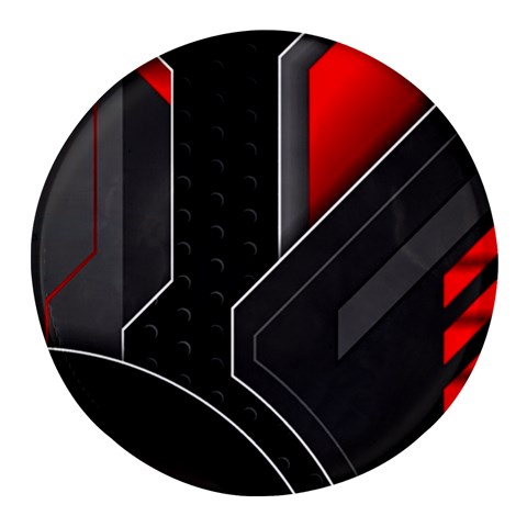 Gamer Tech Black Mesh Red Modern Shape Texture Geometric Pattern Round Glass Fridge Magnet (4 pack) from ArtsNow.com Front