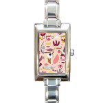 Scandinavian Flat Floral Background Coral Pink White Black Gold Pattern Rectangle Italian Charm Watch