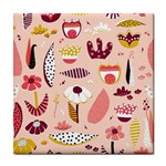 Scandinavian Flat Floral Background Coral Pink White Black Gold Pattern Tile Coaster