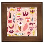 Scandinavian Flat Floral Background Coral Pink White Black Gold Pattern Framed Tile