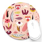 Scandinavian Flat Floral Background Coral Pink White Black Gold Pattern Round Mousepad