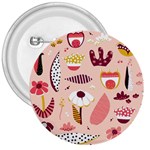 Scandinavian Flat Floral Background Coral Pink White Black Gold Pattern 3  Buttons