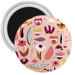 Scandinavian Flat Floral Background Coral Pink White Black Gold Pattern 3  Magnets