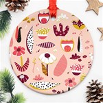 Scandinavian Flat Floral Background Coral Pink White Black Gold Pattern Ornament (Round)