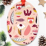 Scandinavian Flat Floral Background Coral Pink White Black Gold Pattern Ornament (Oval)