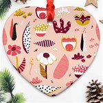 Scandinavian Flat Floral Background Coral Pink White Black Gold Pattern Ornament (Heart)