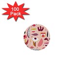 Scandinavian Flat Floral Background Coral Pink White Black Gold Pattern 1  Mini Buttons (100 pack) 