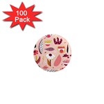 Scandinavian Flat Floral Background Coral Pink White Black Gold Pattern 1  Mini Magnets (100 pack) 