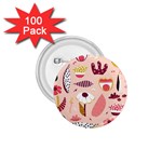 Scandinavian Flat Floral Background Coral Pink White Black Gold Pattern 1.75  Buttons (100 pack) 