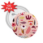 Scandinavian Flat Floral Background Coral Pink White Black Gold Pattern 2.25  Buttons (100 pack) 