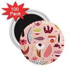 Scandinavian Flat Floral Background Coral Pink White Black Gold Pattern 2.25  Magnets (100 pack) 