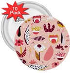 Scandinavian Flat Floral Background Coral Pink White Black Gold Pattern 3  Buttons (10 pack) 