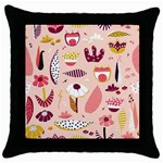 Scandinavian Flat Floral Background Coral Pink White Black Gold Pattern Throw Pillow Case (Black)