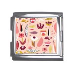 Scandinavian Flat Floral Background Coral Pink White Black Gold Pattern Mega Link Italian Charm (18mm)