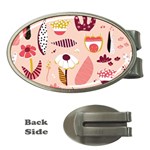 Scandinavian Flat Floral Background Coral Pink White Black Gold Pattern Money Clips (Oval) 