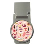 Scandinavian Flat Floral Background Coral Pink White Black Gold Pattern Money Clips (Round) 