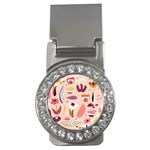 Scandinavian Flat Floral Background Coral Pink White Black Gold Pattern Money Clips (CZ) 
