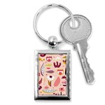 Scandinavian Flat Floral Background Coral Pink White Black Gold Pattern Key Chain (Rectangle)