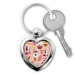 Scandinavian Flat Floral Background Coral Pink White Black Gold Pattern Key Chain (Heart)