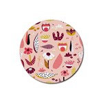Scandinavian Flat Floral Background Coral Pink White Black Gold Pattern Rubber Coaster (Round)