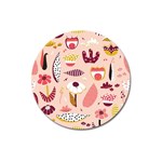 Scandinavian Flat Floral Background Coral Pink White Black Gold Pattern Magnet 3  (Round)