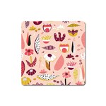 Scandinavian Flat Floral Background Coral Pink White Black Gold Pattern Square Magnet