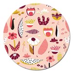 Scandinavian Flat Floral Background Coral Pink White Black Gold Pattern Magnet 5  (Round)