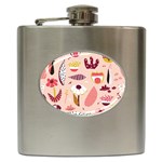 Scandinavian Flat Floral Background Coral Pink White Black Gold Pattern Hip Flask (6 oz)