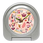 Scandinavian Flat Floral Background Coral Pink White Black Gold Pattern Travel Alarm Clock