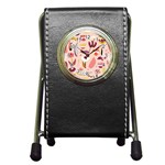 Scandinavian Flat Floral Background Coral Pink White Black Gold Pattern Pen Holder Desk Clock