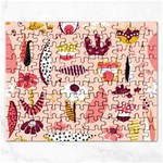 Scandinavian Flat Floral Background Coral Pink White Black Gold Pattern Rectangular Jigsaw Puzzl