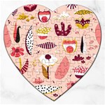 Scandinavian Flat Floral Background Coral Pink White Black Gold Pattern Jigsaw Puzzle (Heart)