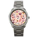 Scandinavian Flat Floral Background Coral Pink White Black Gold Pattern Sport Metal Watch