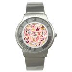 Scandinavian Flat Floral Background Coral Pink White Black Gold Pattern Stainless Steel Watch