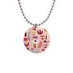 Scandinavian Flat Floral Background Coral Pink White Black Gold Pattern 1  Button Necklace