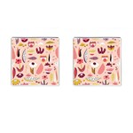 Scandinavian Flat Floral Background Coral Pink White Black Gold Pattern Cufflinks (Square)