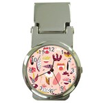 Scandinavian Flat Floral Background Coral Pink White Black Gold Pattern Money Clip Watches