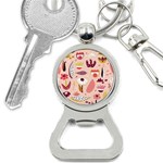 Scandinavian Flat Floral Background Coral Pink White Black Gold Pattern Bottle Opener Key Chain