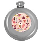 Scandinavian Flat Floral Background Coral Pink White Black Gold Pattern Round Hip Flask (5 oz)