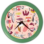Scandinavian Flat Floral Background Coral Pink White Black Gold Pattern Color Wall Clock